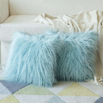 Coussin Décoration en Fourrure | NirvanaPillow™ 43x43 cm / Bleu Clair