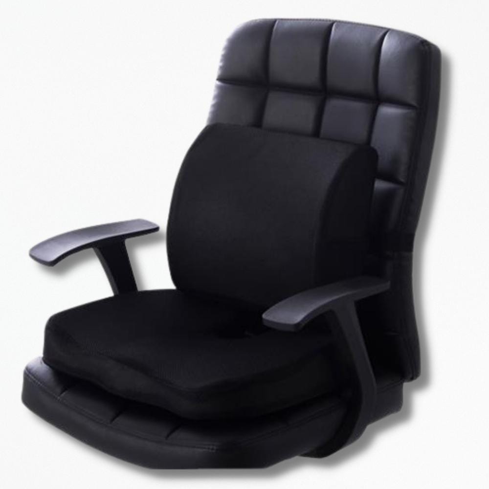 Coussin Lombaire Voiture Pharmacie | NirvanaPillow™ 45x35x7 cm/32x31.5x10 cm / Noir